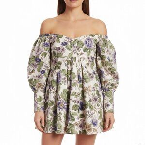 Asos Edition Womens Purple Floral Off-Shoulder Mini Dress Long Sleeves Sz 12